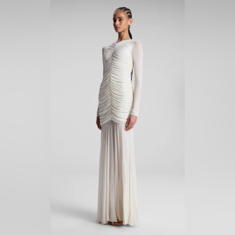 A.L.C. fawn ruched mesh maxi dress in off white color - Picture 3 of 7